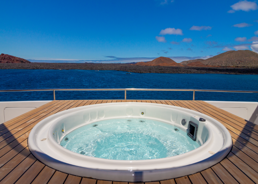 A hot tub on board a boat in the Galápagos